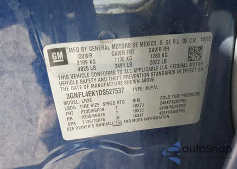 2013 Chevrolet Captiva Sport Ltz from USA, damaged, VIN 3GNFL4EK1DS527537